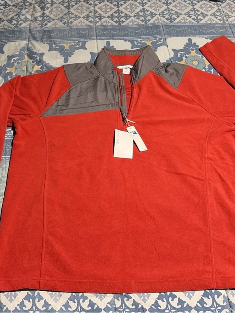 Men's Orange Zip-Up Fleece with Contrast Gray Yoke - North End